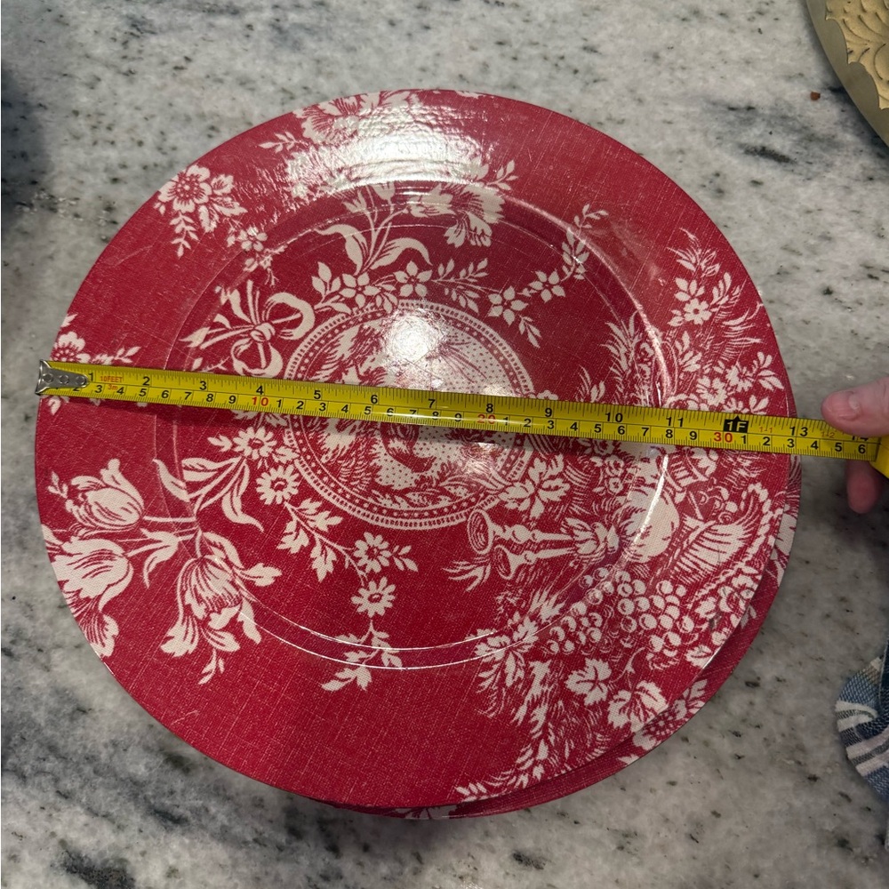 Set of 6 Three Hands Corp. Red Floral  Charger Plate - Toile de Jouy